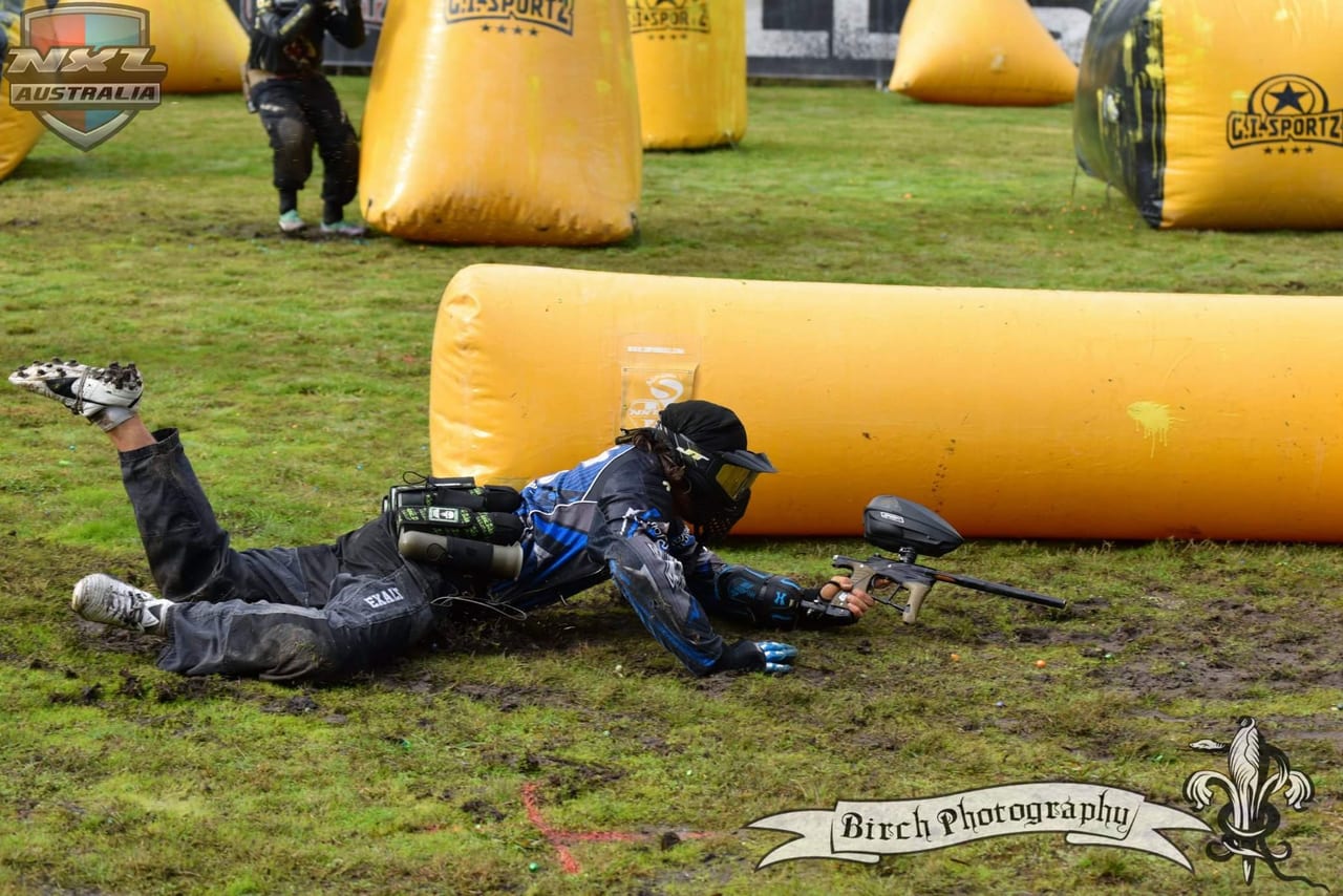 A Lumberjacks player diving for a bunker