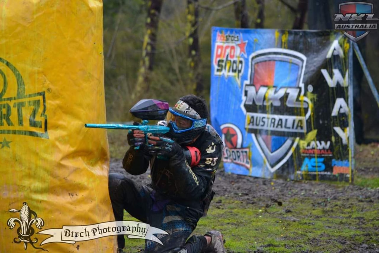 A Lumberjacks player behind a bunker