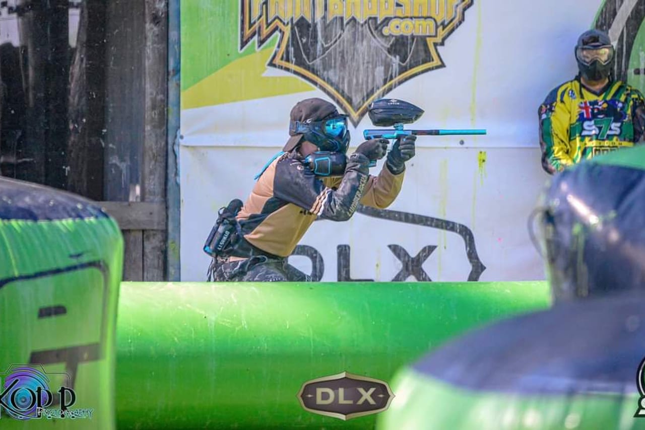 A Lumberjacks player behind a bunker